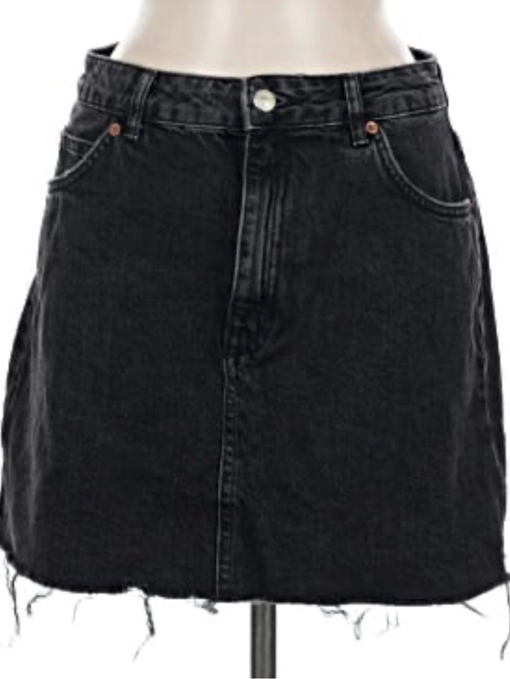 Top shop Black Denim Mini Skirt with Frayed Hem
